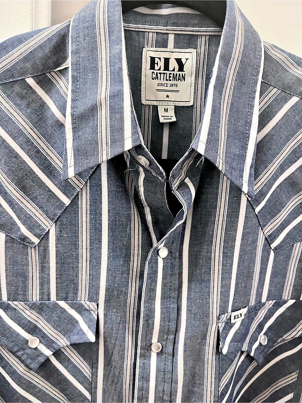 ELY CATTLEMEN Men's Gray Striped Western Shirt - Size Medium - Picture 3 of 5
